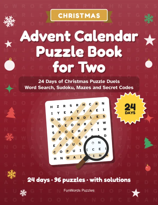 Advent Calendar Puzzle Book for Two: 24 Days of Christmas Puzzle Duels (Printable PDF): Cover