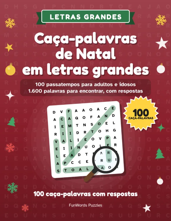 Caça-palavras de Natal em letras grandes: 100 passatempos para imprimir (PDF): Capa