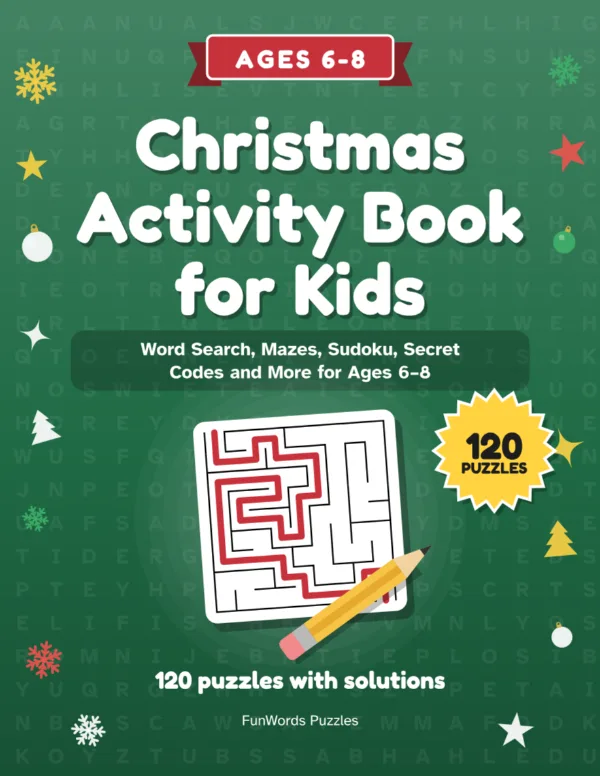 Christmas Activity Book for Kids Ages 6-8: 120 Printable Puzzles (PDF): Cover
