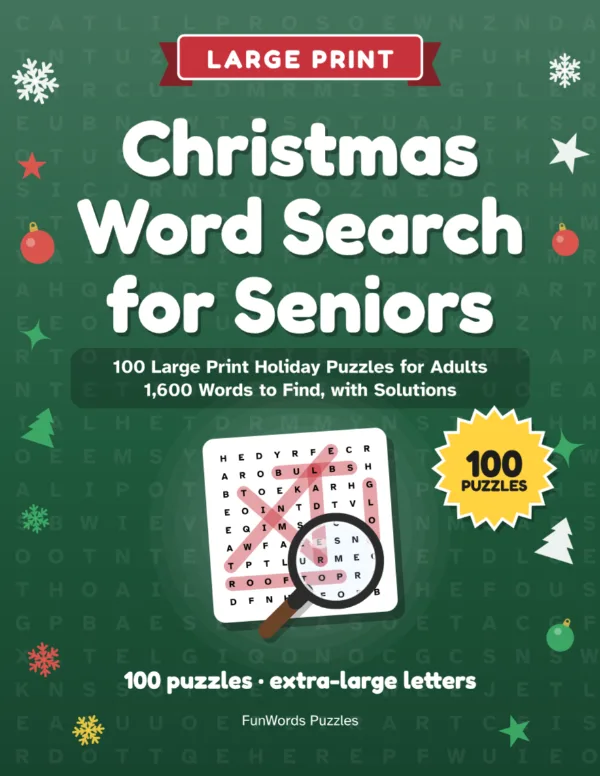 Christmas Word Search for Seniors: 100 Large Print Puzzles (Printable PDF): Cover