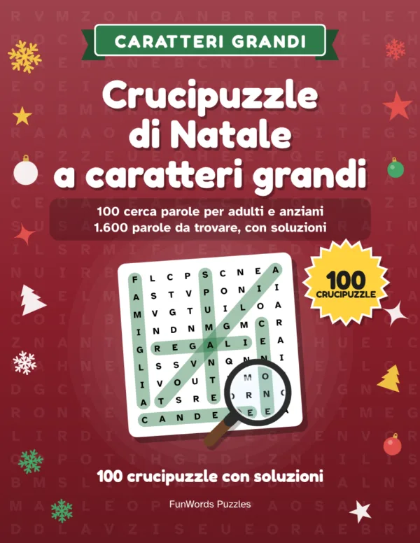 Crucipuzzle di Natale a caratteri grandi: 100 giochi da stampare (PDF): Copertina