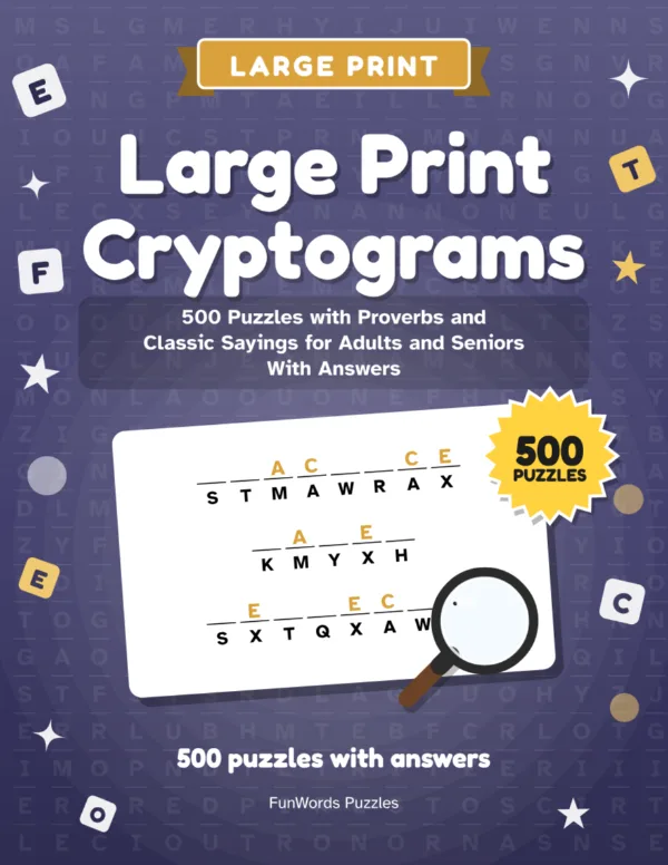 Large Print Cryptograms: 500 Printable Puzzles with Hints and Answers (PDF): Cover