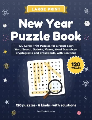 New Year Puzzle Book: 120 Large Print Puzzles (Printable PDF)