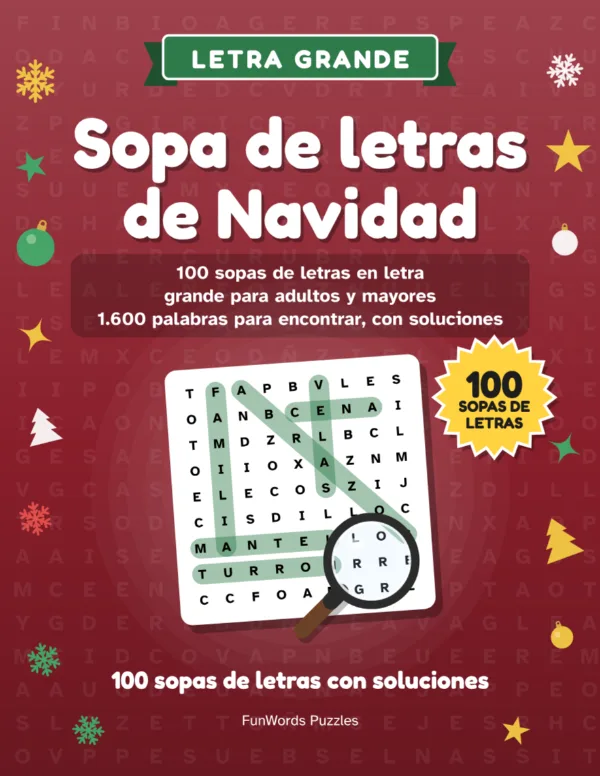Sopa de letras de Navidad: 100 sopas de letras en letra grande para imprimir (PDF): Portada
