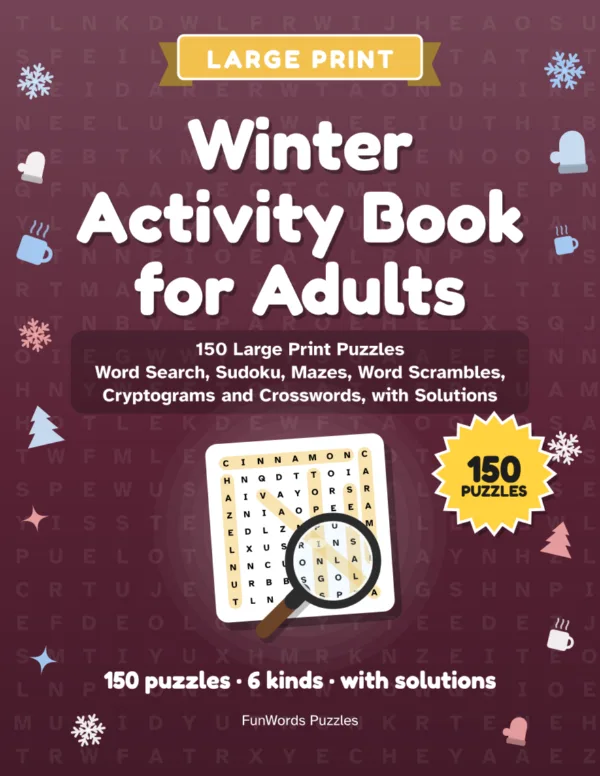 Winter Activity Book for Adults: 150 Large Print Puzzles (Printable PDF): Cover