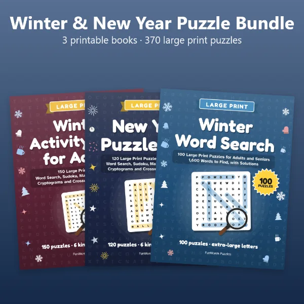 Winter & New Year Puzzle Bundle: 370 Large Print Puzzles in 3 Books (Printable PDF)