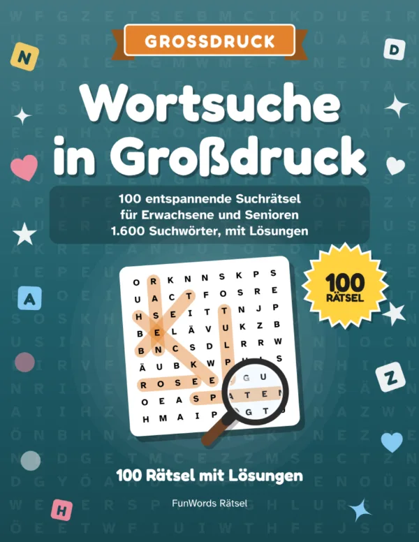 Wortsuche in Großdruck: 100 Rätsel zum Ausdrucken (PDF): Titelbild